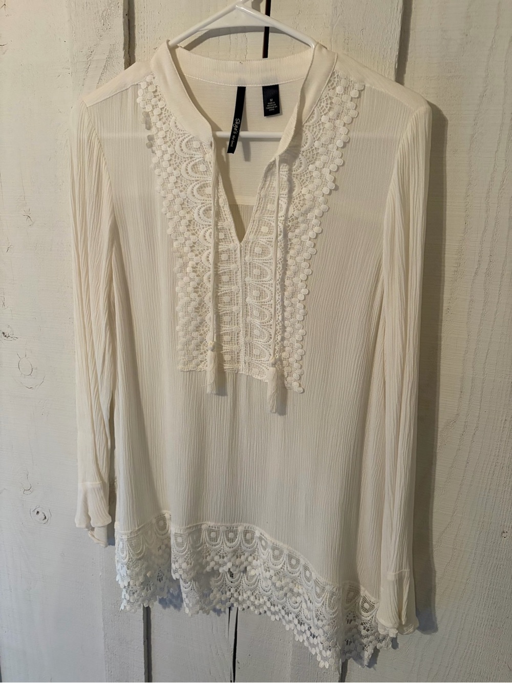 Skye's the Limit Cream Lace-Trim Tunic Blouse